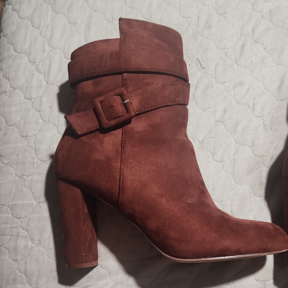 New York & Company Brown Heeled Boots with Stacked Heel